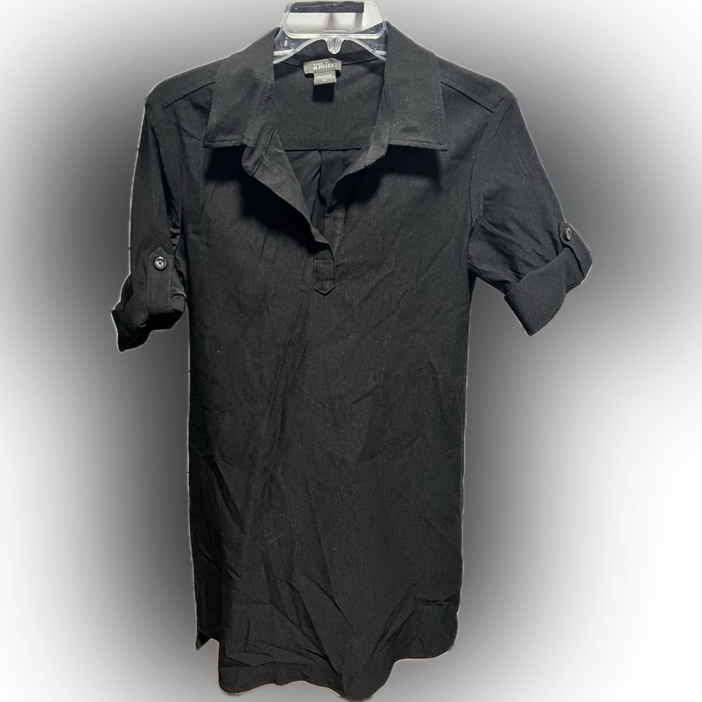 Pure Amici Roll Tab Sleeve black Shirt Dress Small (D3)
